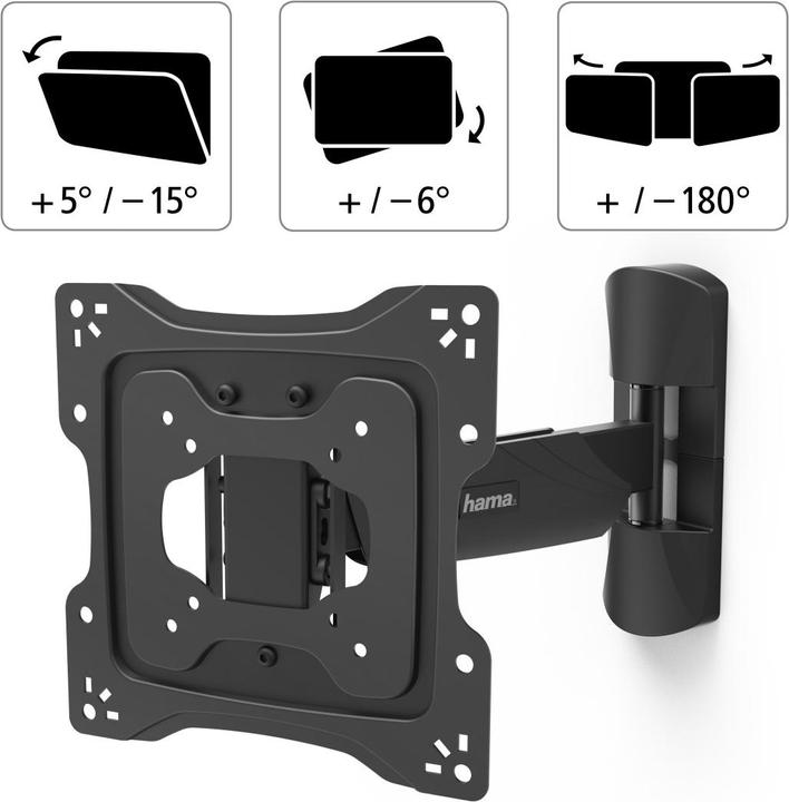 Image du produit Hama Support TV mural, pivotant, inclinable, antivol, 122 cm (48"), 20 kg (Mur, 48", 20 kg)