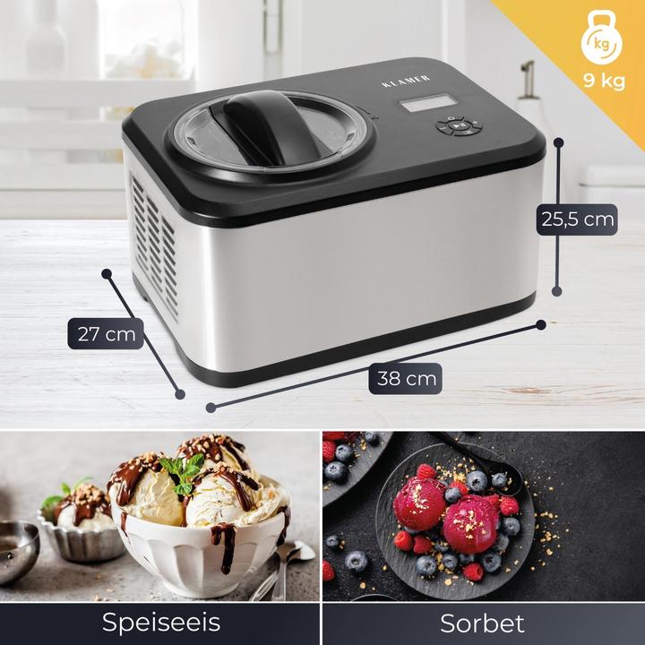 Actual product image KLAMER Eismaschine 1.5L, 120 W Eiscrememaschine aus Edelstahl