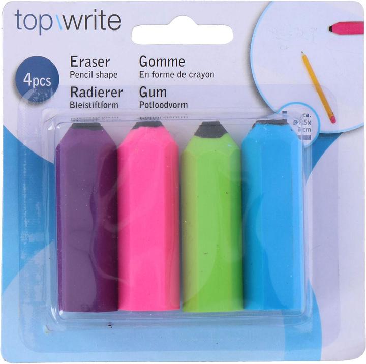 Topwrite Eraser pencil shape 4pcs 4ass
