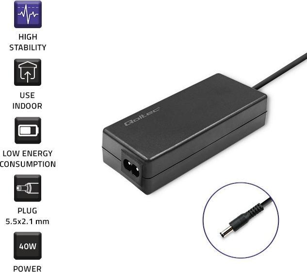 Produktbild Qoltec 40W Netzteil | 12V | 3.33a | 5,5*2,1 | + Stromkabel (40 W)