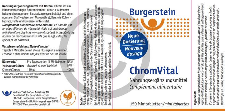 Nährwerte und Zutaten Burgerstein Chromvital (150 Stück, Tabletten, 100 g)