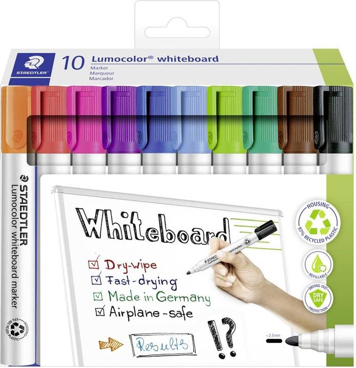 Staedtler Lumocolor 351 C10 Whiteboardmarker Sortiert (Farbauswahl nicht möglich (Sortiert (farbauswahl nicht möglich), 2 mm, 10 x)