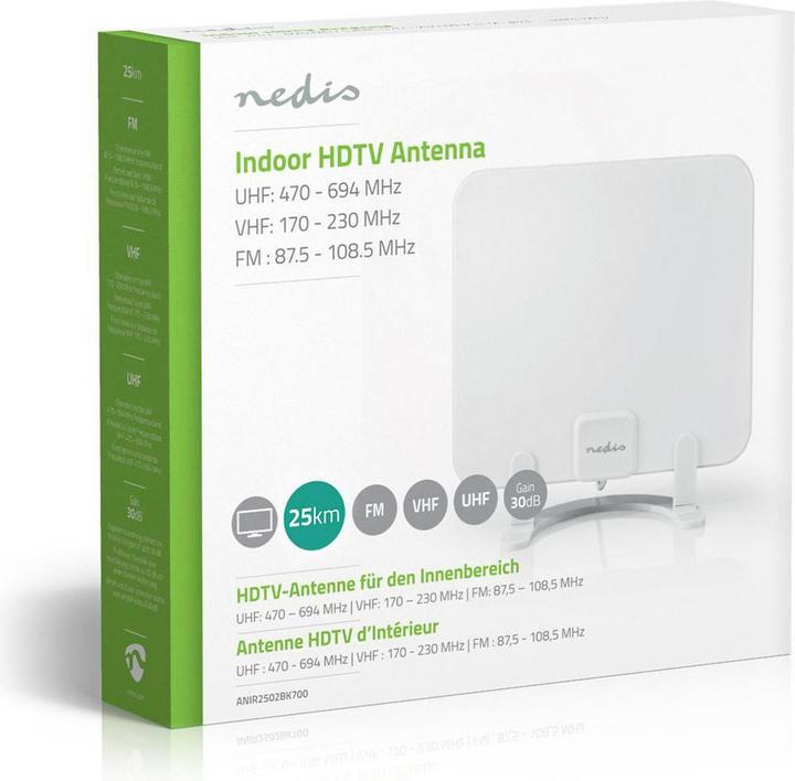 Image du produit Nedis Antenne intérieure FM/UHF/VHF active Portée de réception : 0-25 km LTE700 Gain dBi (avec câble (Antenne d'intérieur, 30 dB, UKW / MW / LW, DVB-T / -T2)
