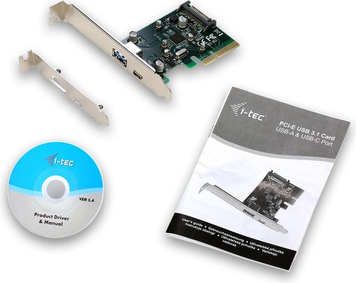 Produktbild i-tec PCI-E USB 3.1 Gen.2 10 Gbps Card Adapter auf 1x externes USB-A 3.1 1x externes USB-C 3.1, 1x zusa...