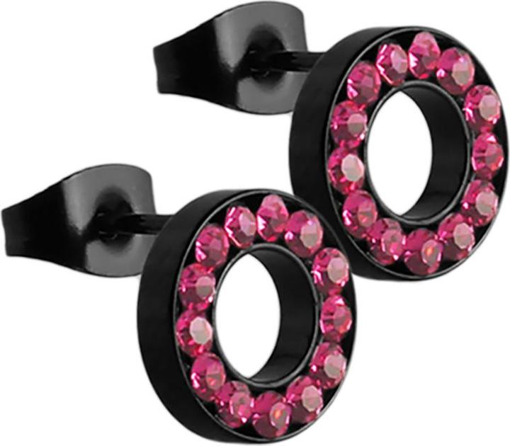 Image du produit Star Piercing Boucles d'oreilles Fake Tunnel noir avec cristal rose (Acier chirurgical 316L, sans laiton)