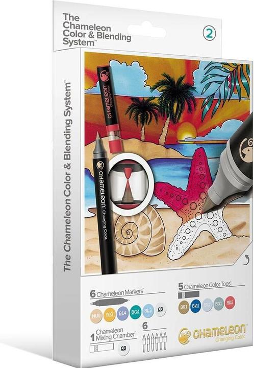 Image du produit Chameleon Set de couleurs et de mélanges pour pinceaux d'aquarelle (jaune pâle, Violet, Taupe, Sable, Bleu, Bleu marine, Corail, 6 x)