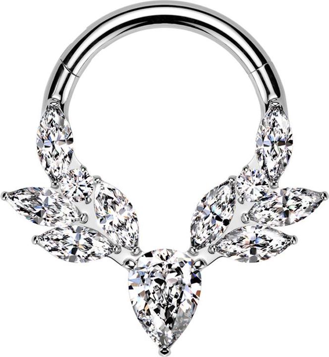 Produktbild Star Piercing Micro Segmentring klappbar silber Hirschgeweih Kristalle silber (Titan G23, ohne Messing)