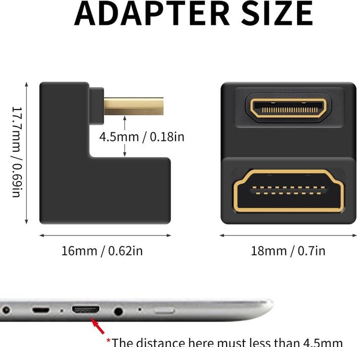 Actual product image PowerGuard Mini HDMI to HDMI 2.1 180 Degree Angle U Shape Down Adapter (Mini HDMI)