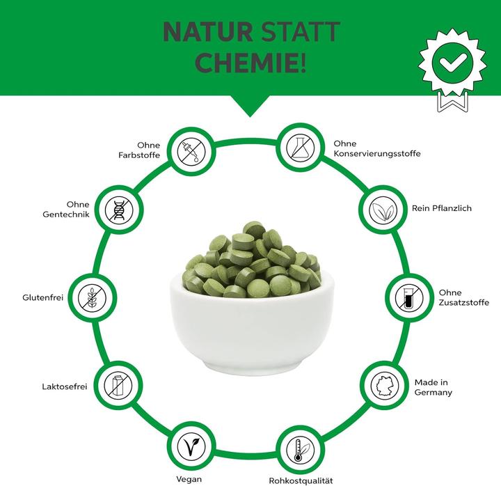 Actual product image Eltabia Organic Green Trio pellets | with 1/3 chlorella spirulina barley grass (500 Piece, Pills)