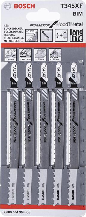 Actual product image Bosch Professional Zubehör PRO Multi Material thick and thin T345XF Stichsägeblatt, 132 mm, 5-tlg.