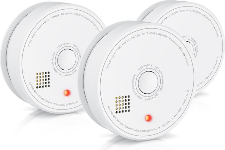 Brandson 3x Rauchmelder, wechselbare 9V Blockbatterie, Smoke Detector, LED, TÜV geprüft, EN14604 Zertifiziert