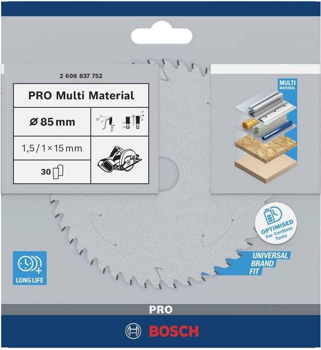 Immagine prodotto Bosch Professional Zubehör Lama per sega circolare a batteria PRO Multi Material, 85 x 1,5 x 15 mm
