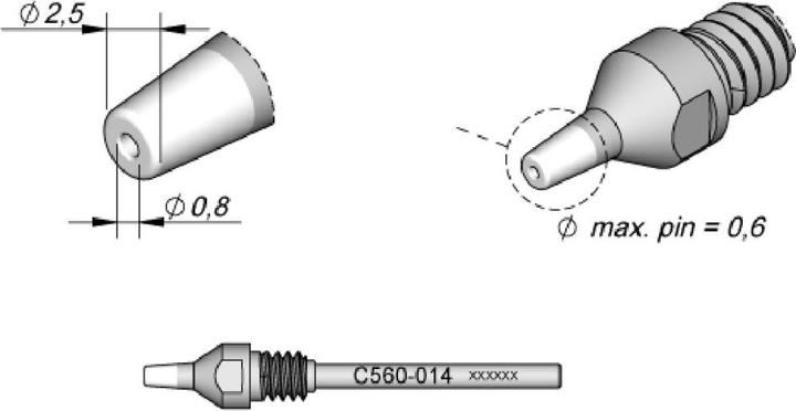 Actual product image JBC Desoldering tip series C560, C560014/Ø 0.8 mm, 2.5 mm, pin cleaning (Desoldering set)