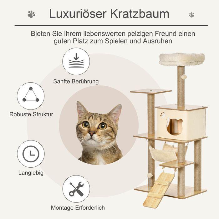 Image du produit Swisshandel24 Arbre à chat Arbre à chats Arbre à grimper en bois avec niche pour chats Tiges de jute Grande (130 cm, Jaune)