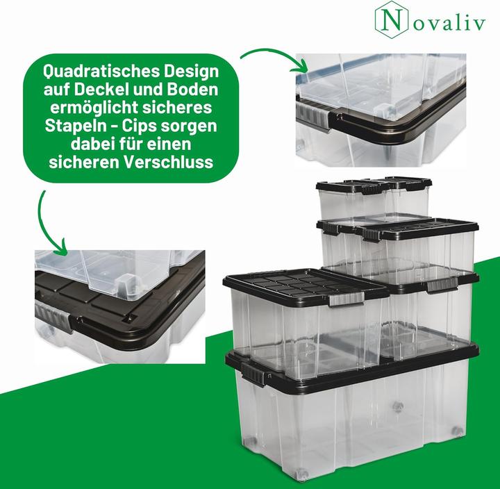 Produktbild Novatool Novaliv 8 tlg Sparset Aufbewahrungsboxen mit Deckel Anthrazit 2x55 L + 2x 15L + 4x 5L Nestbar stapel (55 l)
