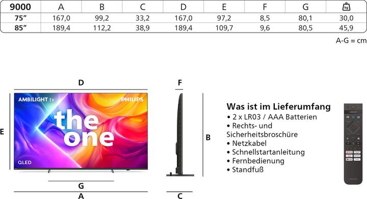 Produktbild Philips 75PUS9000/12 (75", PUS9000, QLED, 4K, 2025)