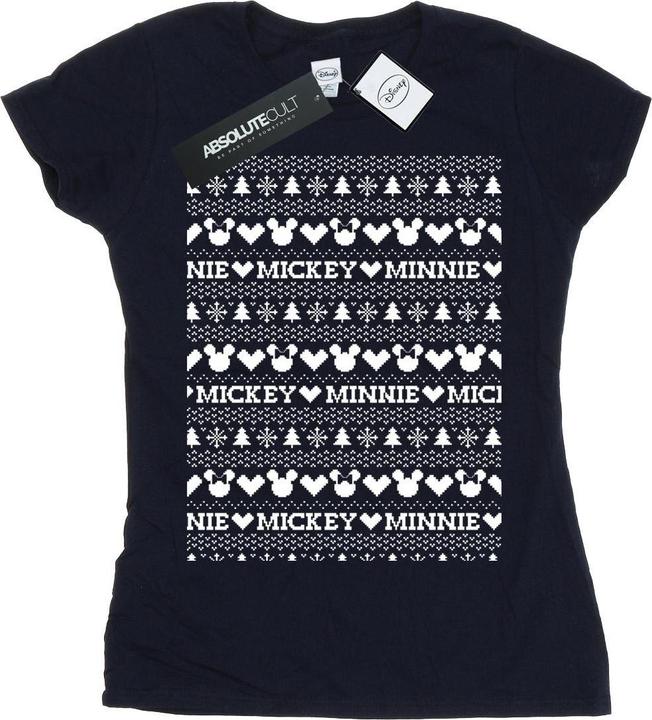 Actual product image Disney Womens/Ladies Mickey And Minnie Christmas Fair Isle Cotton T-Shirt (M)