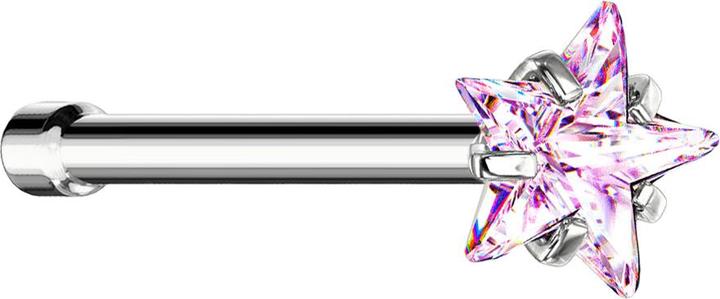 Image du produit Star Piercing Nasenstecker gerade silber Kristallstern pink gefasst (sans laiton, Acier chirurgical 316L)