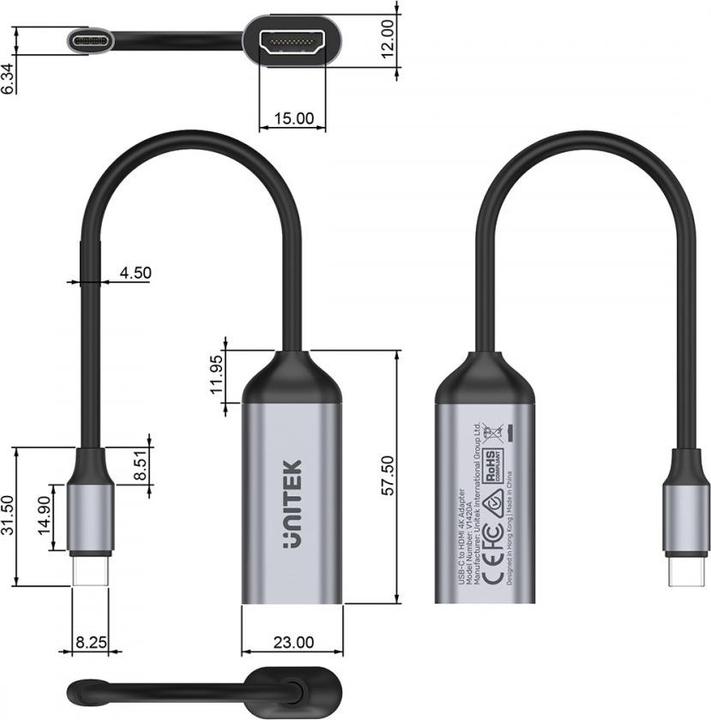 Produktbild Unitek ADAPTER USB-C - HDMI 2.0 4K 60HZ M/F (USB Typ-C, 15 cm)