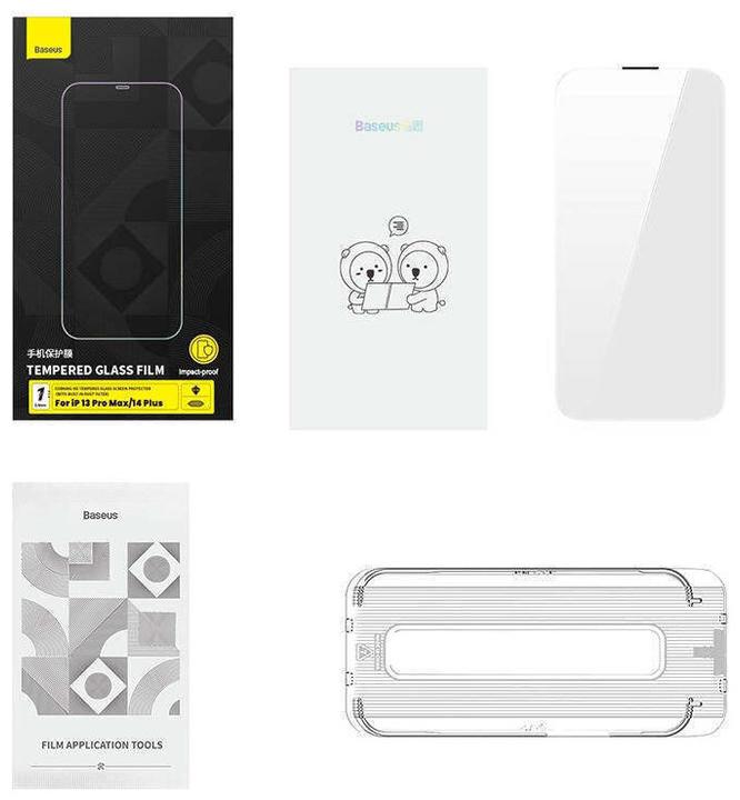 Actual product image Baseus Tempered Glass 0.4mm Iphone 13 Pro Max/14 Plus + cleaning kit (1 Piece, Apple iPhone 14 Plus)