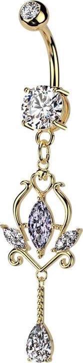 Produktbild Star Piercing Banane vergoldet mit zwei Kugeln Kristall silber Anhänger Floral Kristalle silber (Messing, Chirurgenstahl 316L)