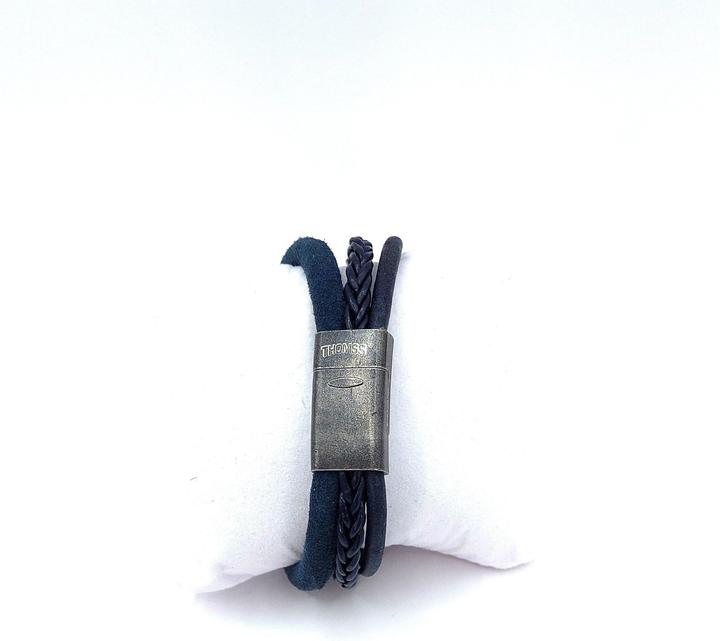 Produktbild Thomss Lederarmband No.17 Unisex Leder Blau & Edelstahlverschluss Matt Umfang 22.5cm (22.50 cm, Edelstahl, 100% Leder)