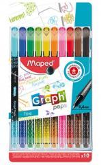 Maped Fineliner Graph'Peps Premium, étui plastique de 10 pièces (Multicolore, 10 x)