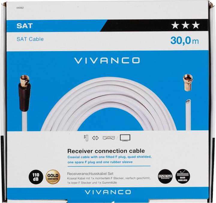Actual product image Vivanco SAT connection cable set, 110dB, 30m, white (110 dB, Antenna cable)