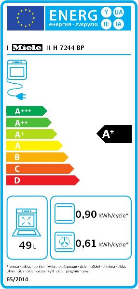 Label énergétique Miele Four compact au design parfaitement combinable avec affichage en texte clair, mise en réseau et