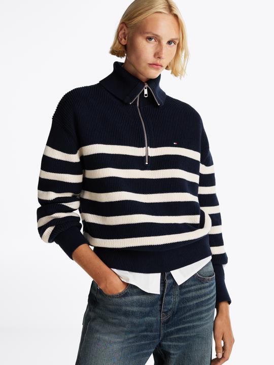 Produktbild Tommy Hilfiger Cardigan Dames Trui Gebreid Katoen - Blauw/Wit - Maat L (L)