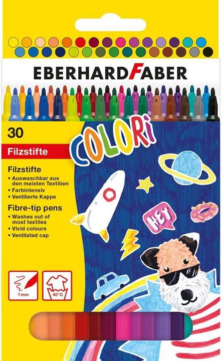 Immagine prodotto EberhardFaber Penne sottili con punta in fibra, scatola di cartone da 30 pezzi (Multicolore, 30 x)