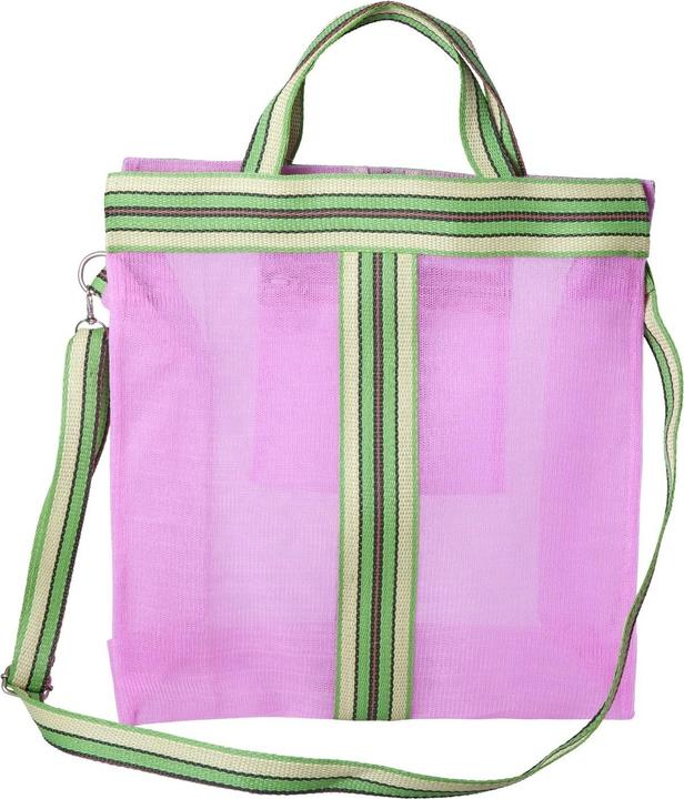 Rice Recycled Plastic Cross Over Bag Pink with Striped Edges