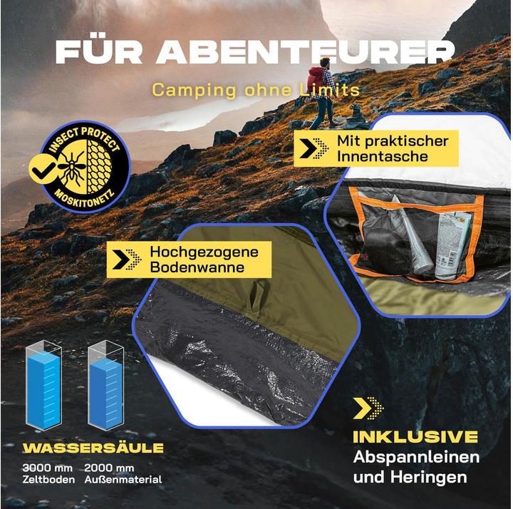 Produktbild Where Tomorrow Wurfzelt 3 Personen - Grün, Anzahl Personen: 3 (Wurfzelt, 3.10 kg, 3 Personen)