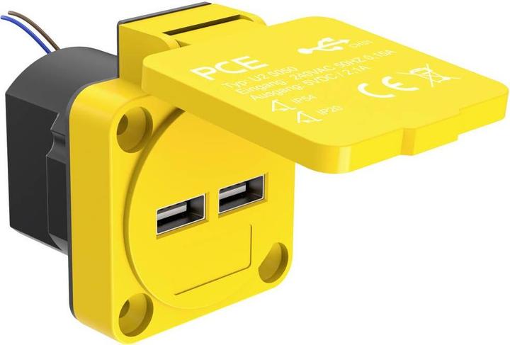 Produktbild PCE U25050 Aufputz-Steckdose mit USB-Ladeausgang IP54 Gelb