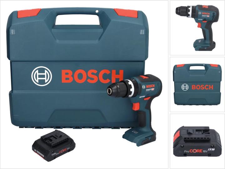 1x Bosch GSB 18V-55 Professional Akku Schlagbohrschrauber, 1x Bosch GBA 18 V 4,0 Ah ProCORE Akku, 1x Koffer, ohne Ladegerät