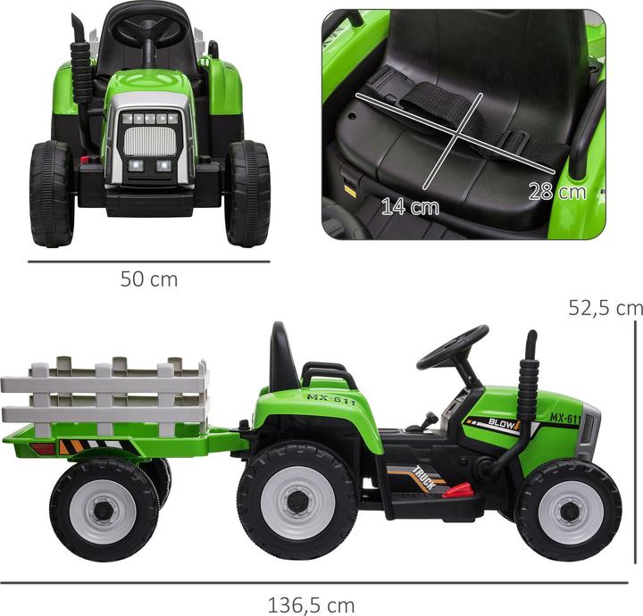 Image du produit Swisshandel24 Tracteur électrique, remorque, télécommande, tracteur autoporté, fonction MP3