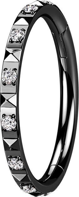 Star Piercing Micro Segmentring klappbar schwarz seitlich Pyramiden und Kristalle silber (ohne Messing, Chirurgenstahl 316L)