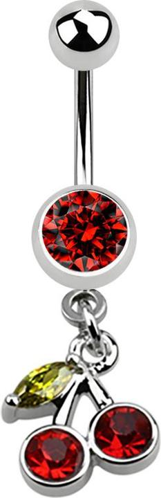 Produktbild Star Piercing Banane silber mit Anhänger Krische rot und grünem Blatt (ohne Messing, Chirurgenstahl 316L)