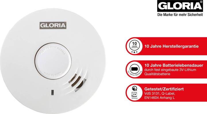Actual product image Gloria Haus und Garten R-10 002518.0015 Smoke alarm device incl. 10-year battery battery-operated