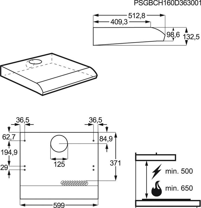 Image du produit AEG DUB1611M Sous-structure acier inoxydable ³/h D (Hotte à tiroir)
