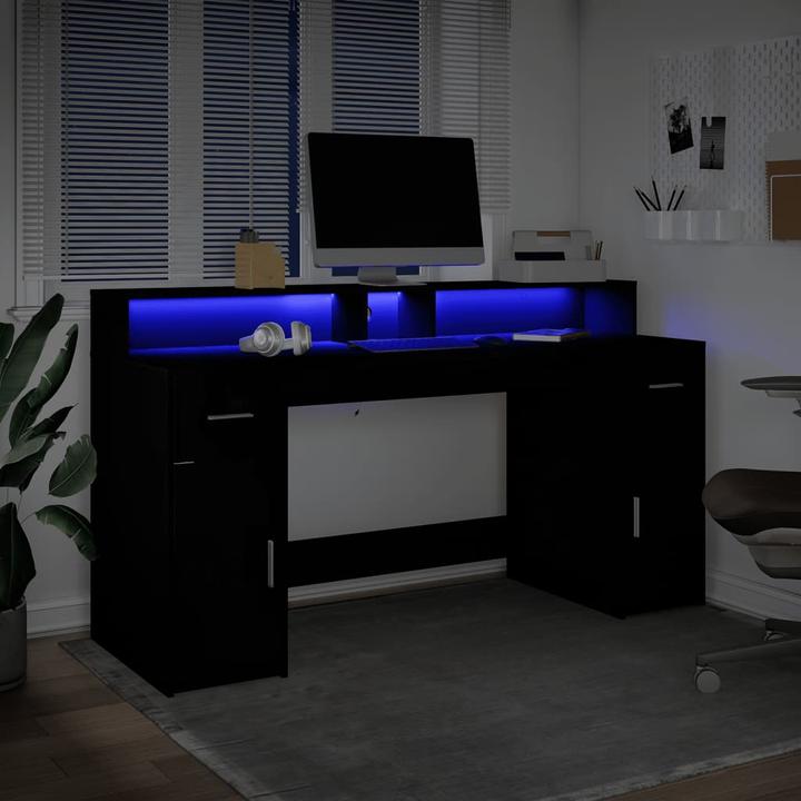Produktbild VidaXL LED Schreibtisch Computertisch Arbeitstisch Laptoptisch Bürotisch Schwarz (160 x 55 x 91 cm)