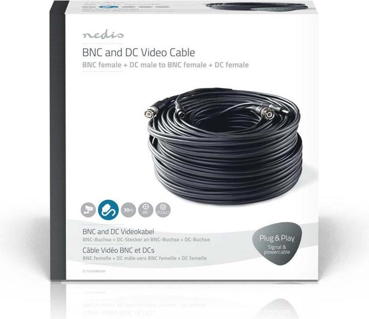 Image du produit Nedis Câble de sécurité CCTV | BNC / DC | 30.0 m | rond | PVC | Noir | Emballage carton (Câble d'antenne)