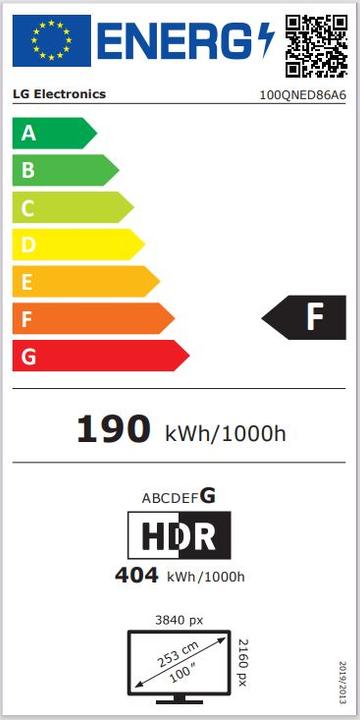Etichetta energetica LG 100QNED86A6.AVS (100", QNED, 4K, 2025)