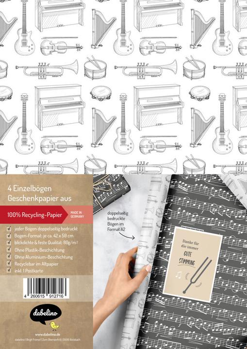 Immagine prodotto Dabelino Set di carta da regalo: musica/strumenti/ (Carta da regalo, 4 x)