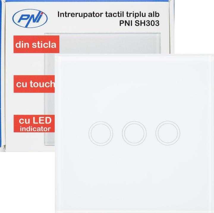 Produktbild PNI Dreifachschalter mit Touch SH303 aus Glas, weiss mit LED-Anzeige