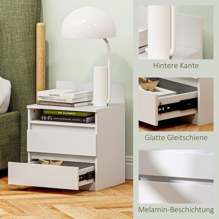 Image du produit Swisshandel24 2er-Set Nachttisch mit 2 Schubladen, Beistelltisch, Nachtschrank mit Ablage Weiss