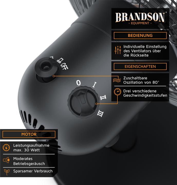 Actual product image Brandson Table fan, retro design, oscillation, tilt angle approx. 40°, metal housing, 30W, black (50 dB)