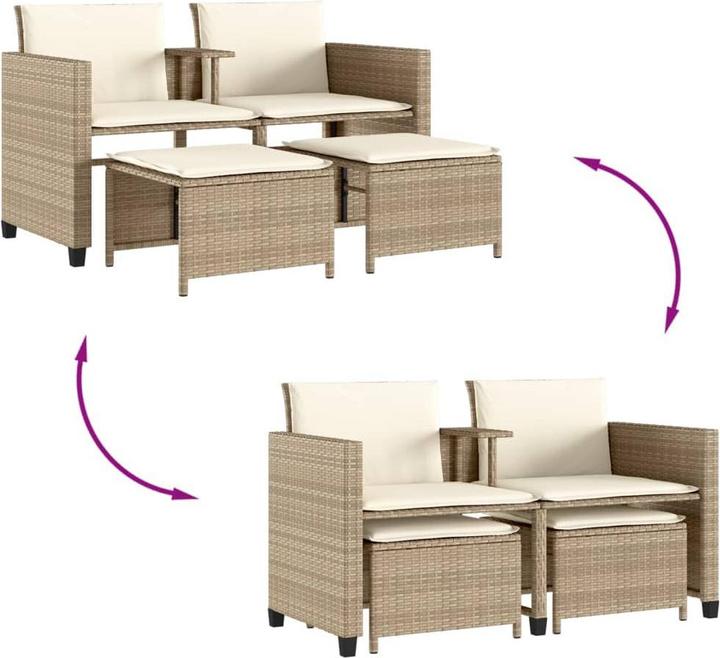 Image du produit VidaXL Canapé de jardin 2 places avec table et tabourets
