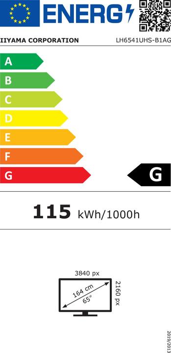 Label énergétique iiyama 164.0cm(65") LH6541UHS-B1AG 16:9 3xHDMI+USB IPS (Speditionsversand) (3840 x 2160 pixels, 64.50")
