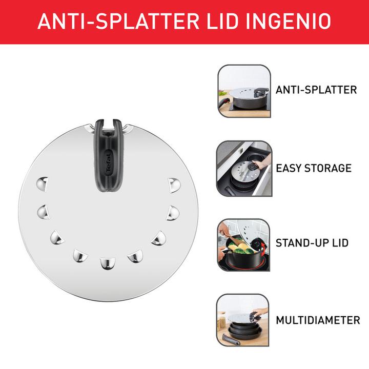 Immagine prodotto Tefal Ingenio G6 Multi Coperchio da 20 a 28 cm in acciaio inox (30.80 cm, Materiale sintetico, Metallo)
